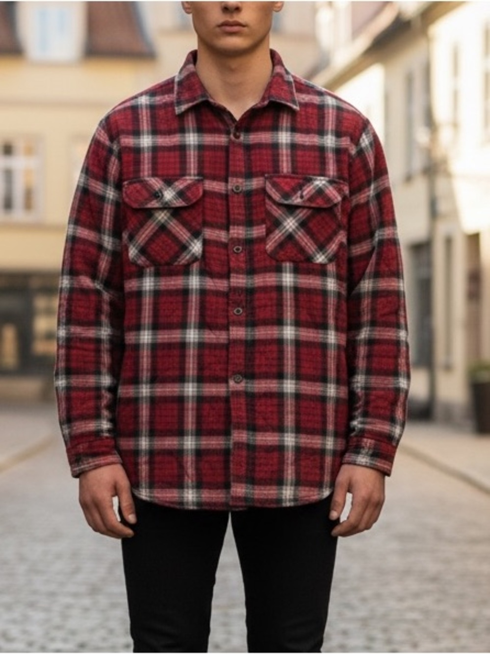 Red Plaid Flannel Jacket with Deadpool Back Patch - "Believe In Yourself" Size L - Picture 2 of 8